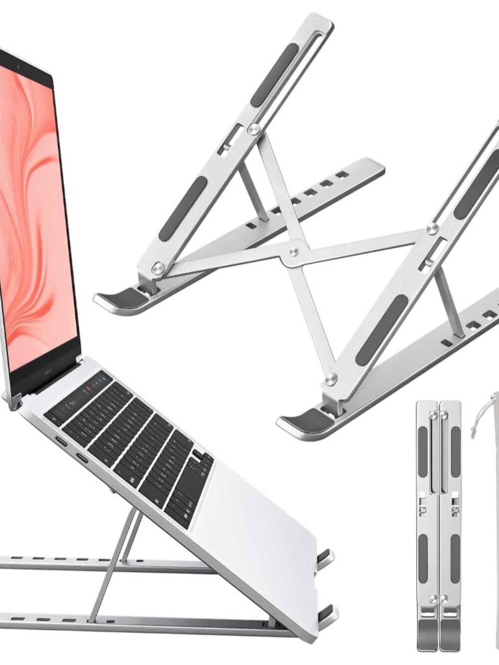 Aluminum Laptop Stand with Cooling Ventilation - Modern & Compact Silver Finish